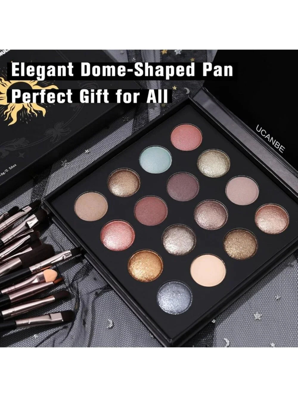 15 Color Baked Eyeshadow Palette & 15 Brushes Set - Matte, Shimmer, Waterproof